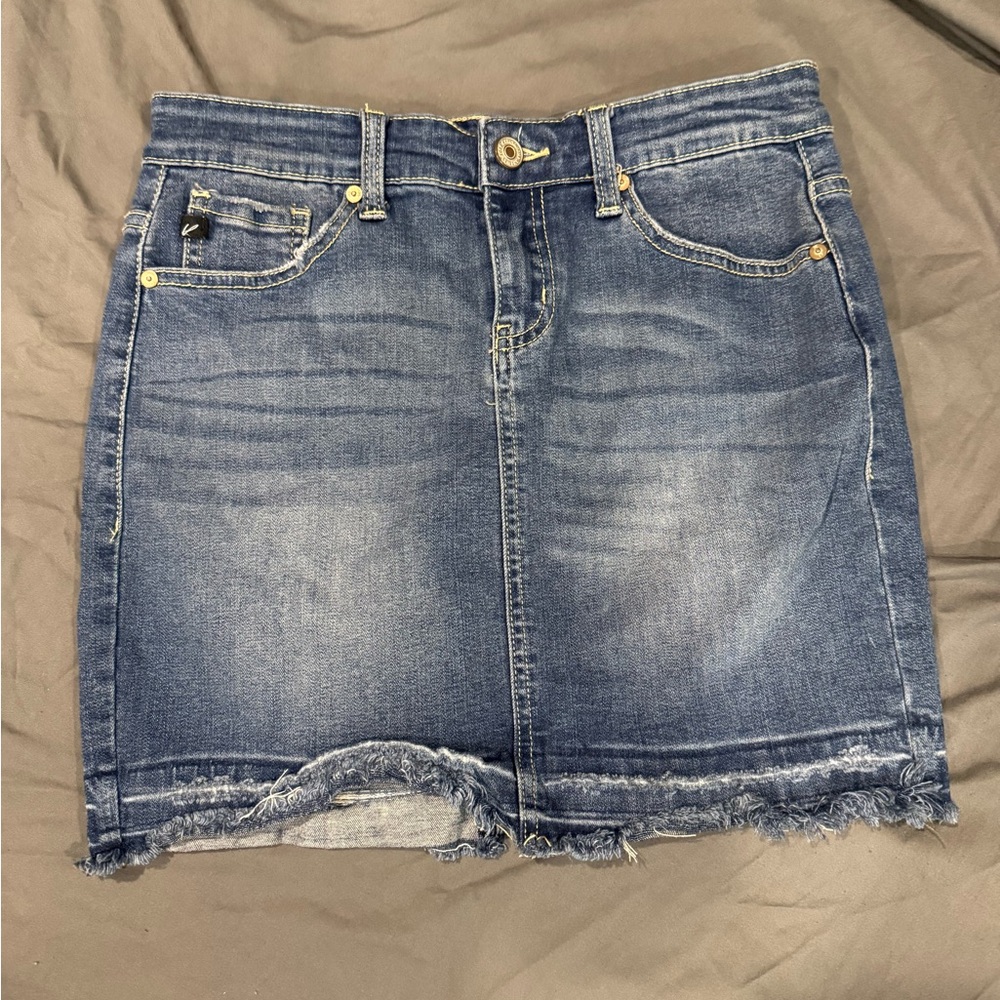 KanCan Distressed Blue Denim Mini Skirt